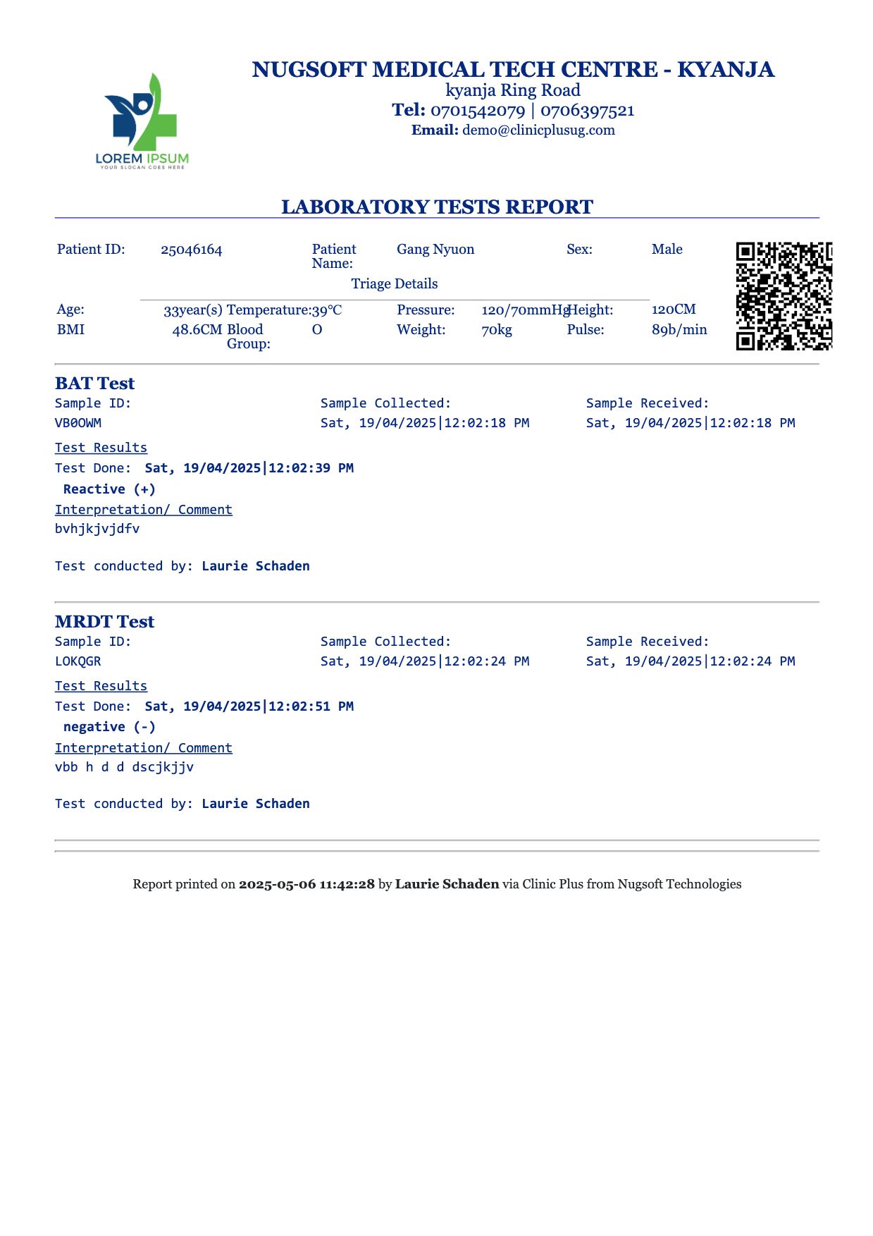 Laboratory Tests Report